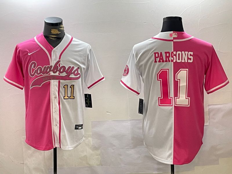 Men Dallas Cowboys 11 Parsons white pink Joint Name 2024 Nike Limited NFL Jersey style 2
